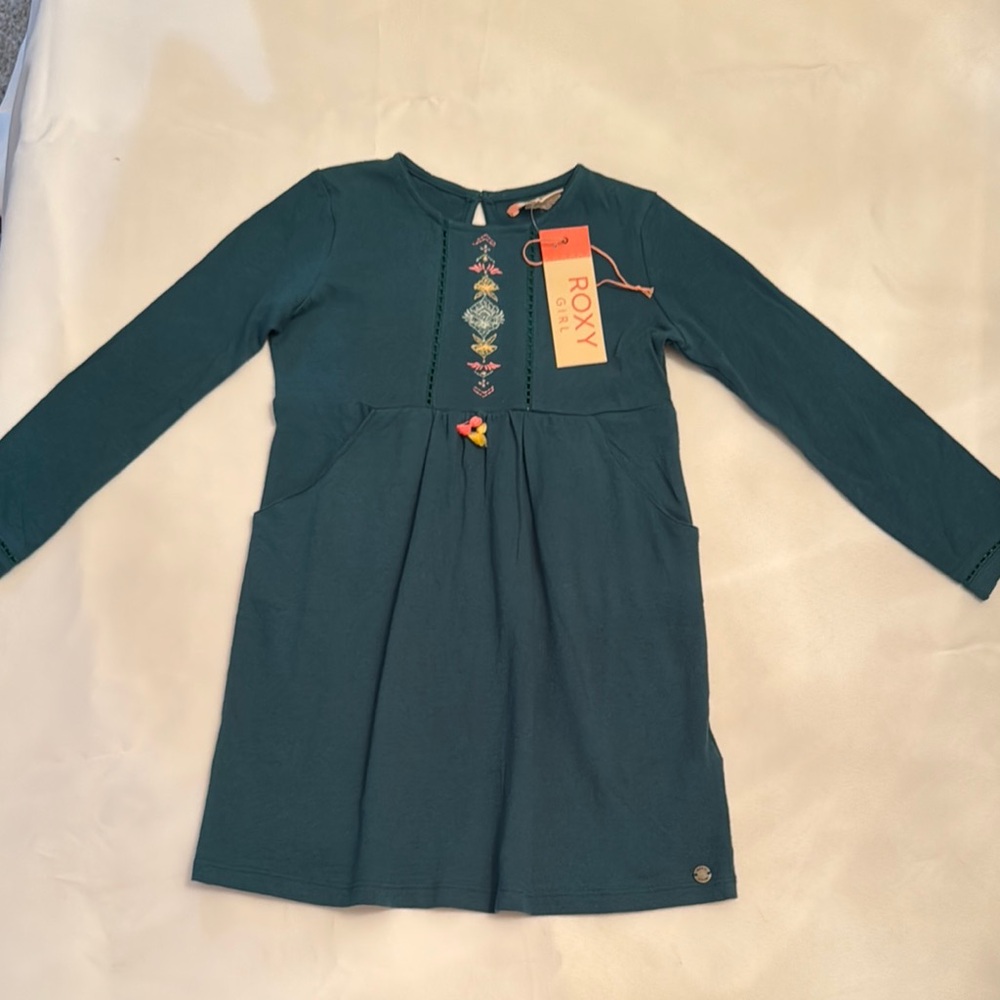Roxy Green Pleated Long Sleeve Casual Dress